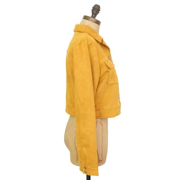 ALLEGRA K Amazon Faux Suede Snap Button Crop Jacket Size S Mustard Yellow NWT A3 - Picture 3 of 7
